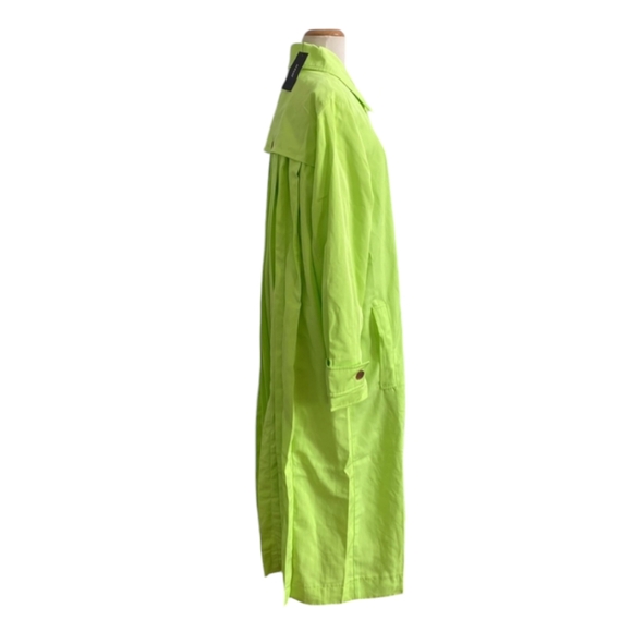 ALFANI Womens Retro Trench Coat Lime Peel Green Pleated Buttons Size Large - Picture 7 of 8